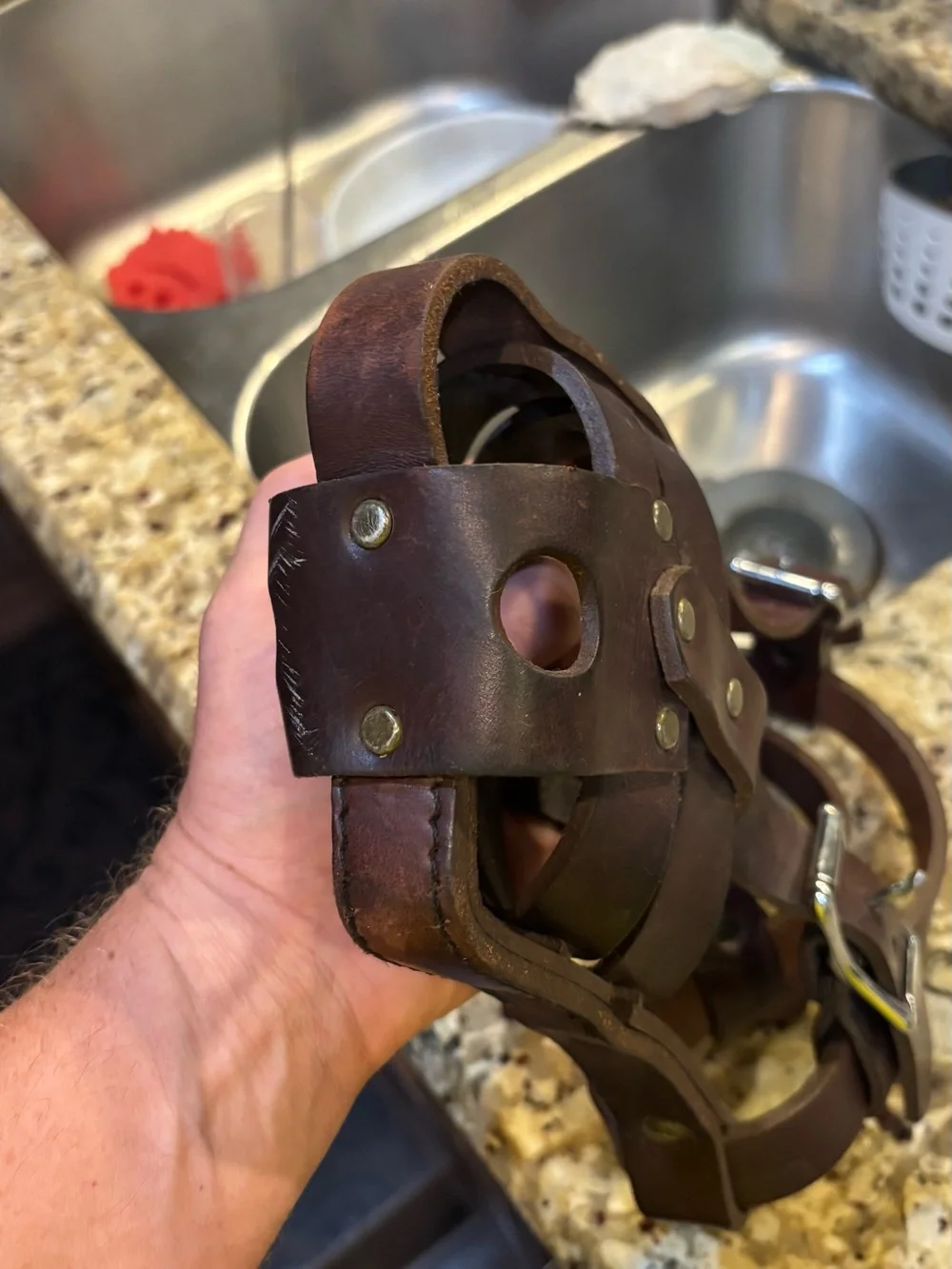Vintage Heavy Duty Leather Basket Dog Muzzle Large Working K9 Adjustable Unbrand